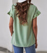 GREEN V NECK RUFFLE SHORT SLEEVE T-SHIRT