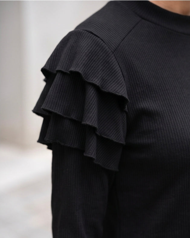 black ribbed knit two-piece