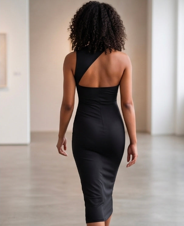 Black Sleeveless Bodycon Midi Dress
