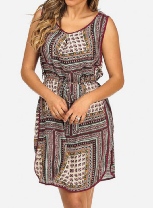 Burgundy Sleeveless Printed Side Slits