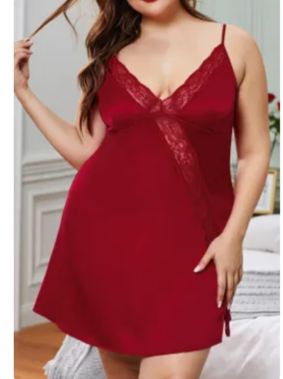 RED PLUS SIZE LACE TRIM BABYDOLL