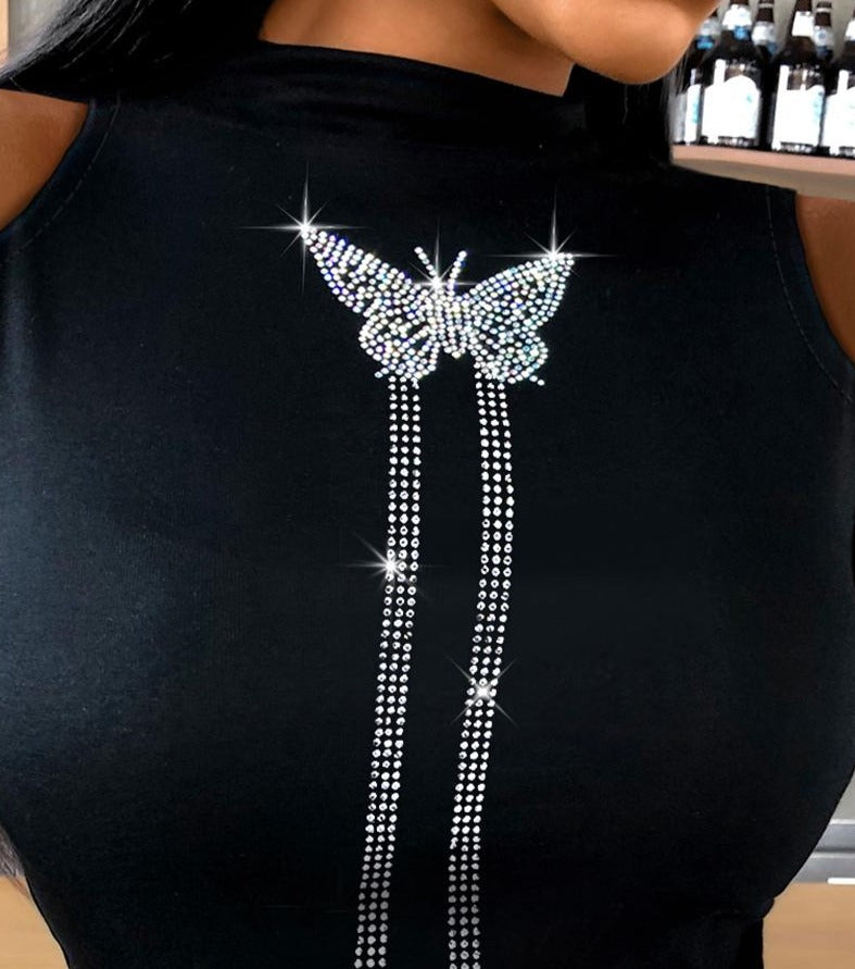 Black with rhinestone top