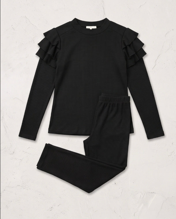 black ribbed knit two-piece