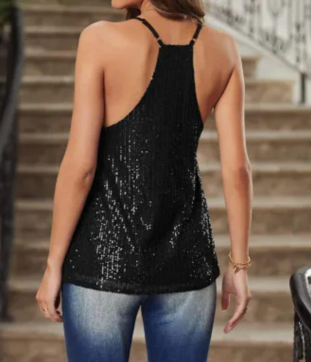 Black Sequin Racerback Tank