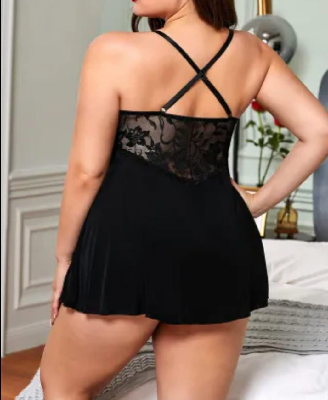Black Lace See-through Plus Size Chemise
